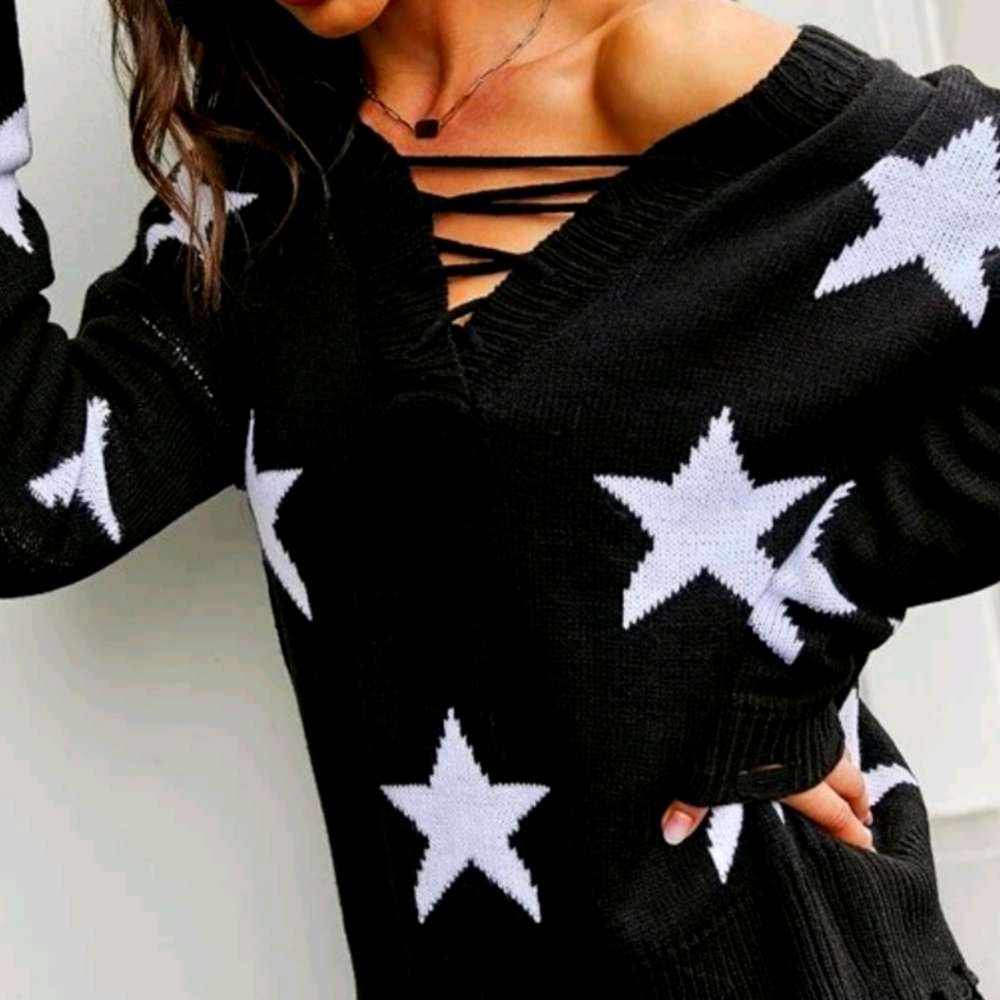 ☀️3 for $25☀️ pattern crosss drop shoulder sweater - Picture 1 of 5
